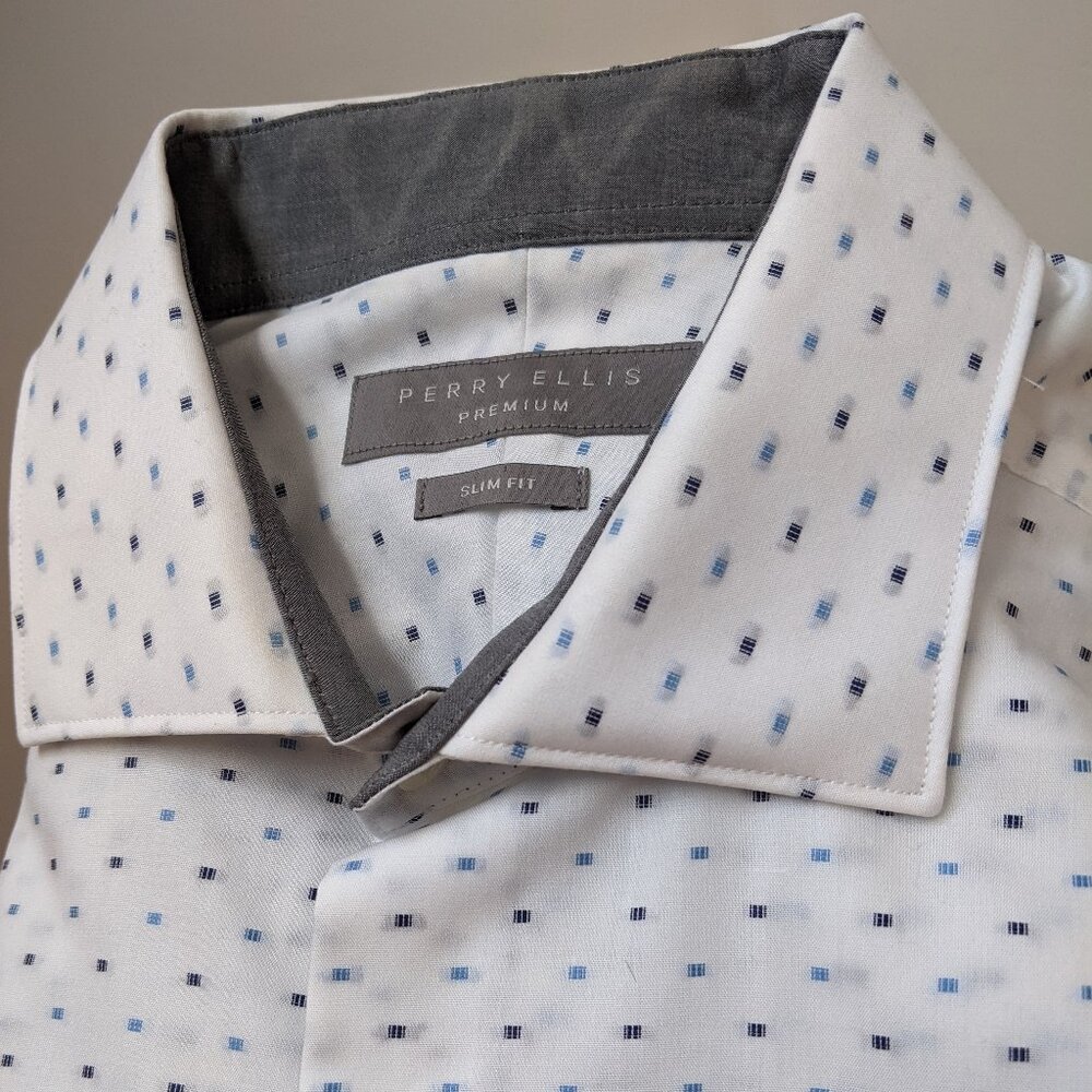 Perry Ellis 16x34/35 Dress Shirt - White/Blue/Gray